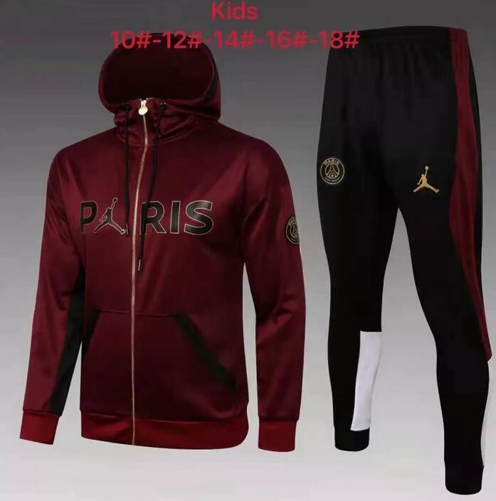 Kids PSG 2021/22 Wine Red Training Suit (Hoodie Jacket+Trouser)